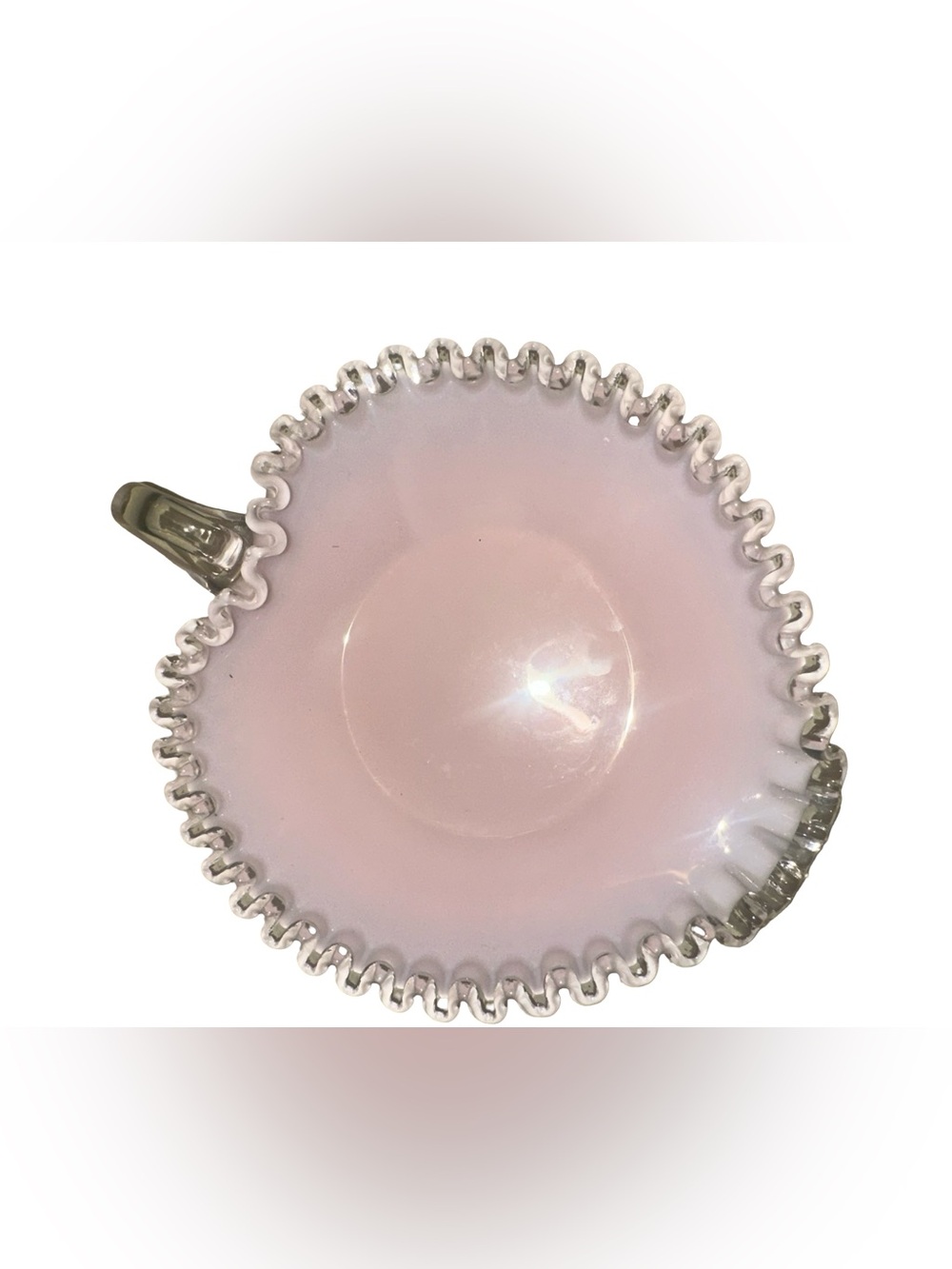 RARE Fenton Pastel Pink Milk Glass Silver Crest Heart Dish 1950s